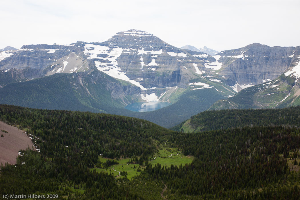 Jasper-Banff-Waterton-Glacier: 12 Jul: Carthew-Anderson Trail Hike / Chapman Peak and Lake Wurdeman view. Click to see full size image