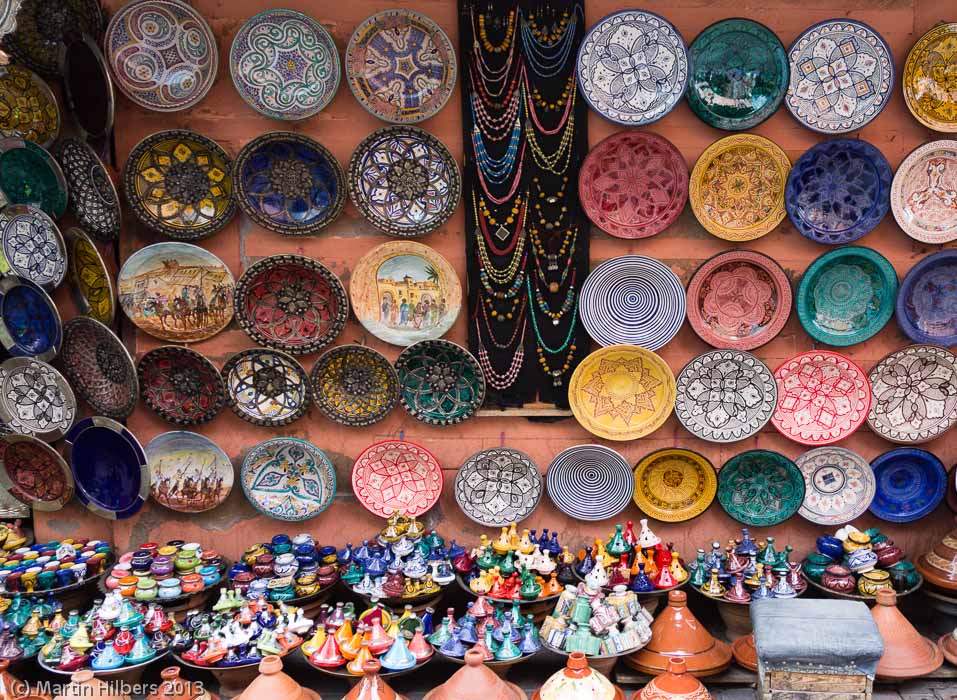 Morocco High Atlas and Jebel Sahro: 23/3 Marrakesh / Marrakesh Soukh: dishes. Click to see full size image