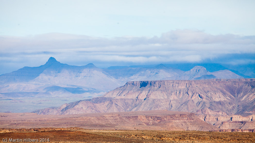 Victoria Falls - Cape Town: 1/6 Hobas Camp - Ai Ais / View towards Fish River Canyon. Click to see full size image